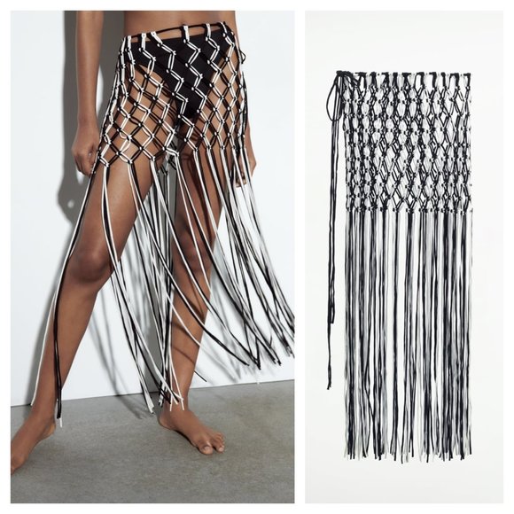 Zara Dresses & Skirts - ZARA Fringe Pareo Crochet Wrap Skirt